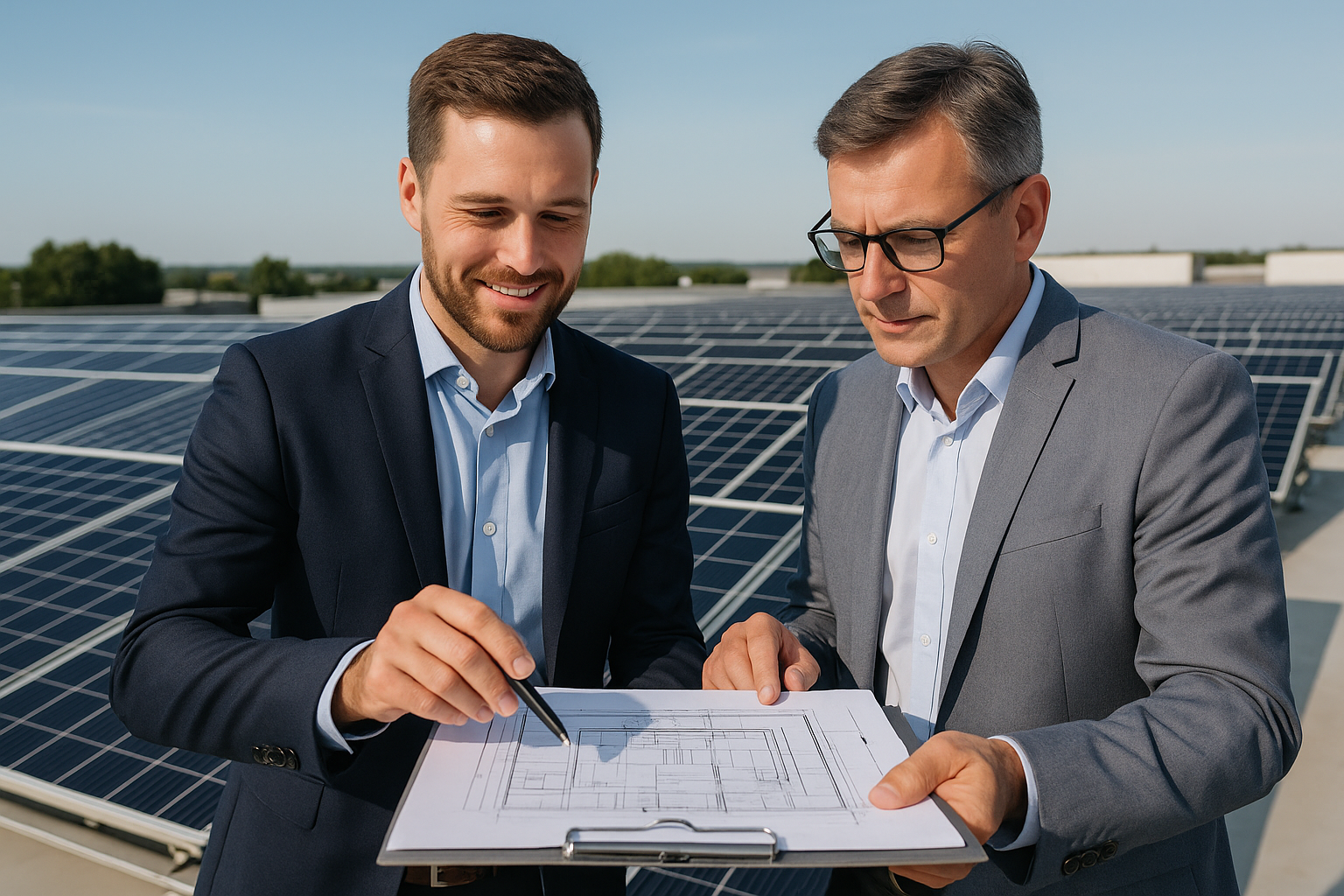 Beratung und Offerte auf dem Dach mit Solar Grossanlage Beratung und Offerte für PV-Grossanlage.